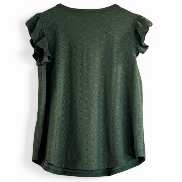 Kim & Cami Green Eyelet Ruffle Sleeve Top Small - Picture 2 of 5